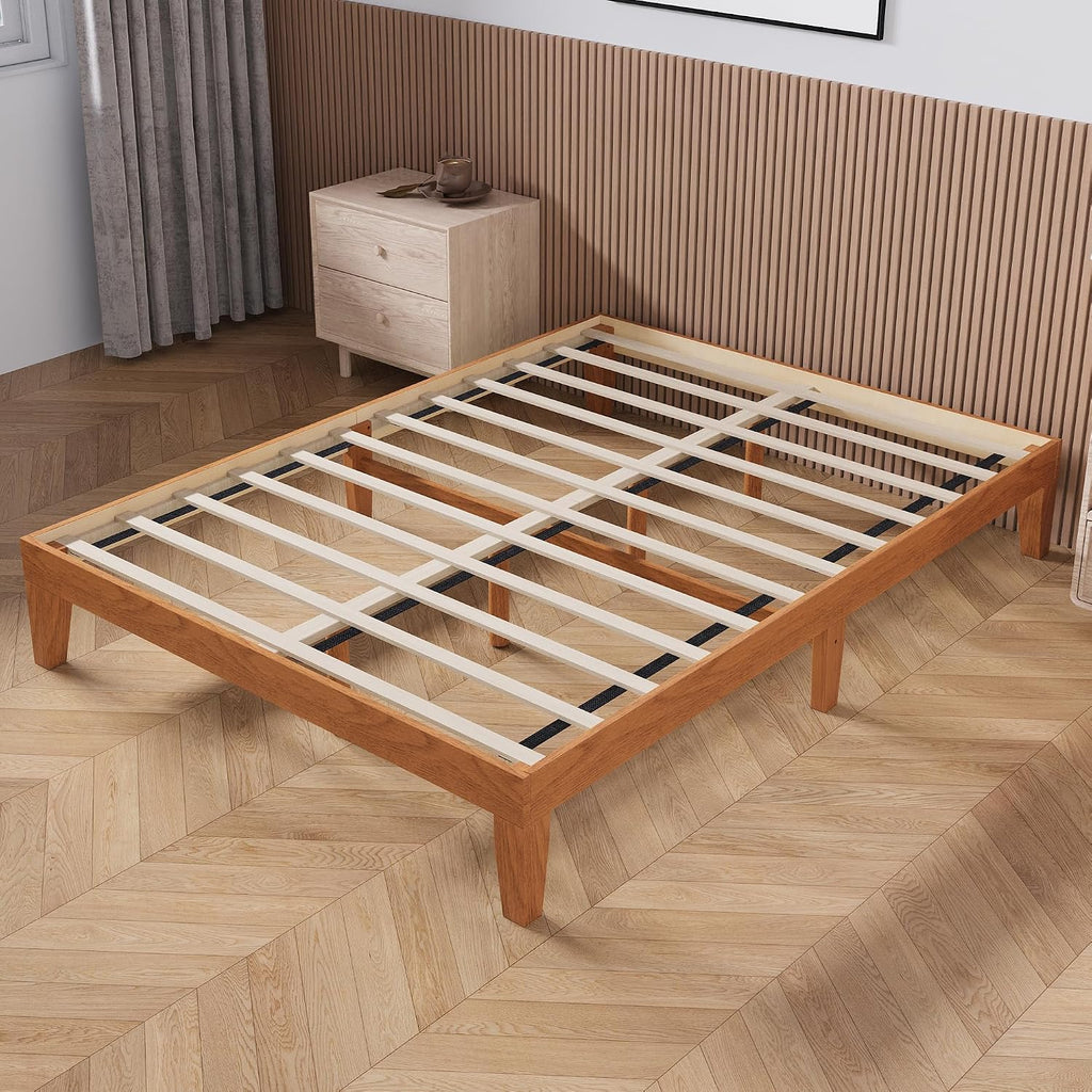 COLAMY 12 Inch Wood Platform Bed Frame，Sturdy Full Size Bed Frame with Wood Slat Support, No Box Spring Needed, Easy Assembly, Rustic Pine