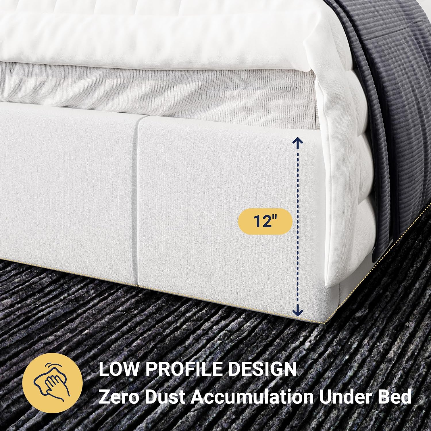 Allewie King Size Dutch Velvet Upholstered Platform Bed Frame/Vertical Channel Tufted Adjustable Headboard/Low Profile Bed Frame/No Box Spring Needed/Easy Assembly/White