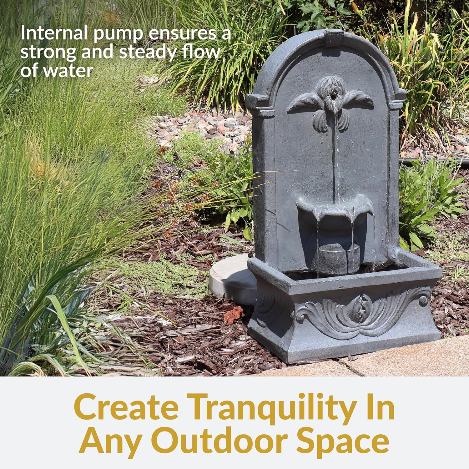 Sunnydaze 28-Inch Outdoor French-Inspired Flat Back Water Fountain - Glass Fiber Reinforced Concrete Construction
