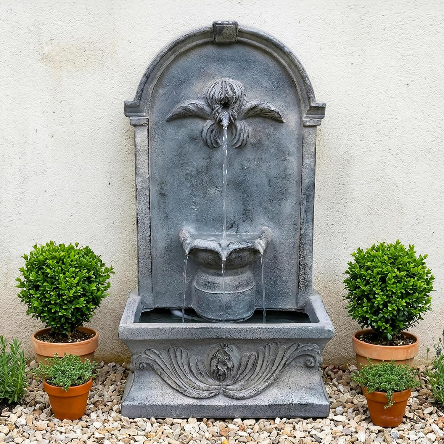 Sunnydaze 28-Inch Outdoor French-Inspired Flat Back Water Fountain - Glass Fiber Reinforced Concrete Construction