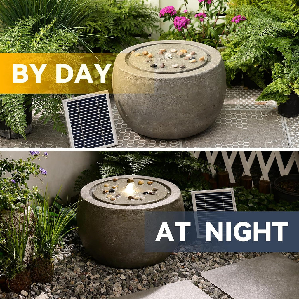 Tankana Solar Water Fountain Outdoor Garden Bubbler Water Feature Fountains Solar Powered with Pebbles for Patio Deck Yard Home Decor Gray, 18 'L x 18' W x 11.5' H