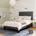GOLDORO Twin Size Platform Bed Frame with Upholstered Headboard, Wooden Slats Support, No Box Spring Needed, Easy Assembly, Dark Grey