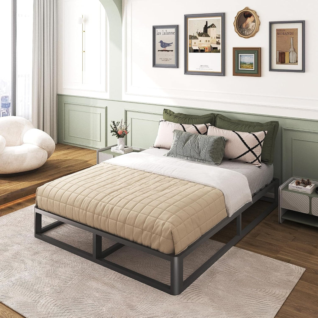 Firpeesy Upgrade Anti Bending and Round Corner Legs 10 inch Metal Full Bed Frame 3500 LBS Heavy Steel Slats Support Platform Bed Frames No Box Spring Needed Platform Noise Free Easy Assembly