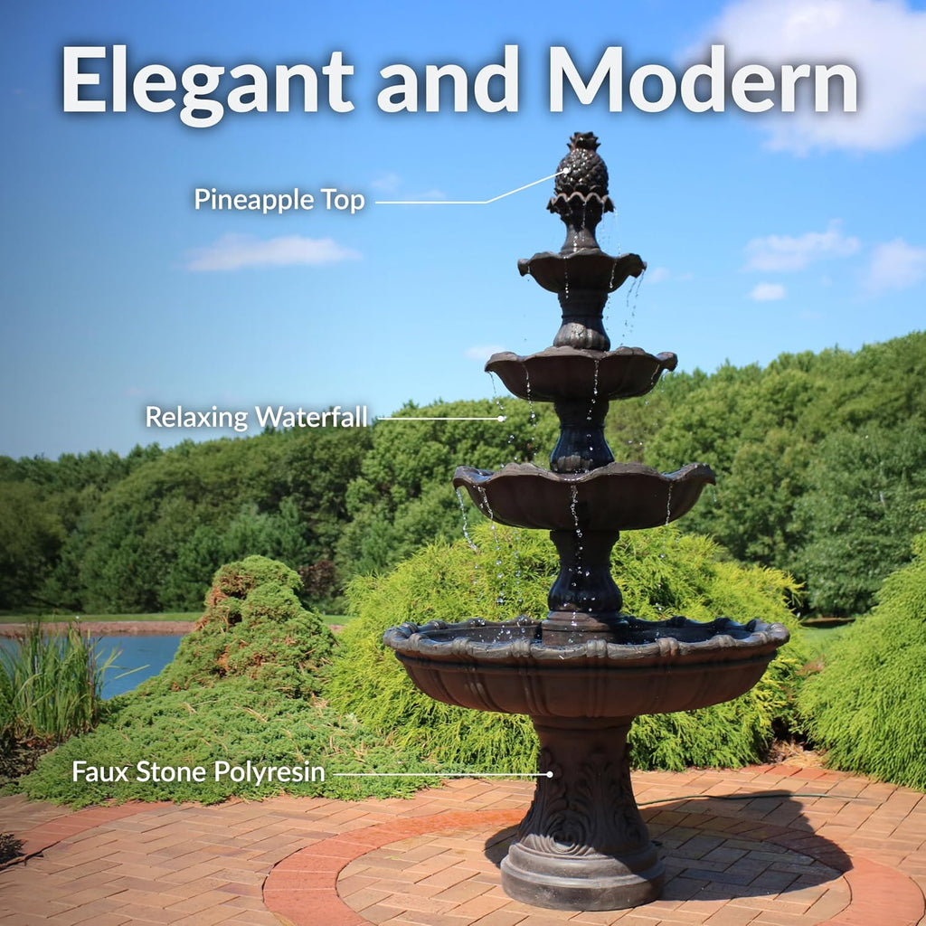 Sunnydaze Grand Courtyard 4-Tier Large Outdoor Water Fountain - 80' Tall Outdoor Fountain - Tiered Electric Garden Water Feature for Patio, Backyard, or Yard - Faux Stone Resin - Dark Chestnut