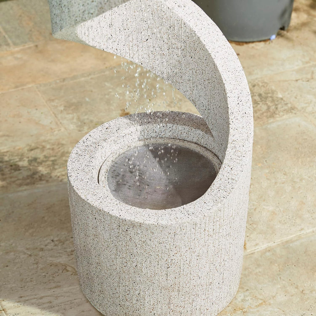 Glitzhome Outdoor Water Fountain with LED Light, Modren Curved Waterfall Fountain with Stone Planter, Faux Terrazzo Spiral Shaped Outdoor Fountains Water Feature for Garden Patio Deck Porch, 40.25'H