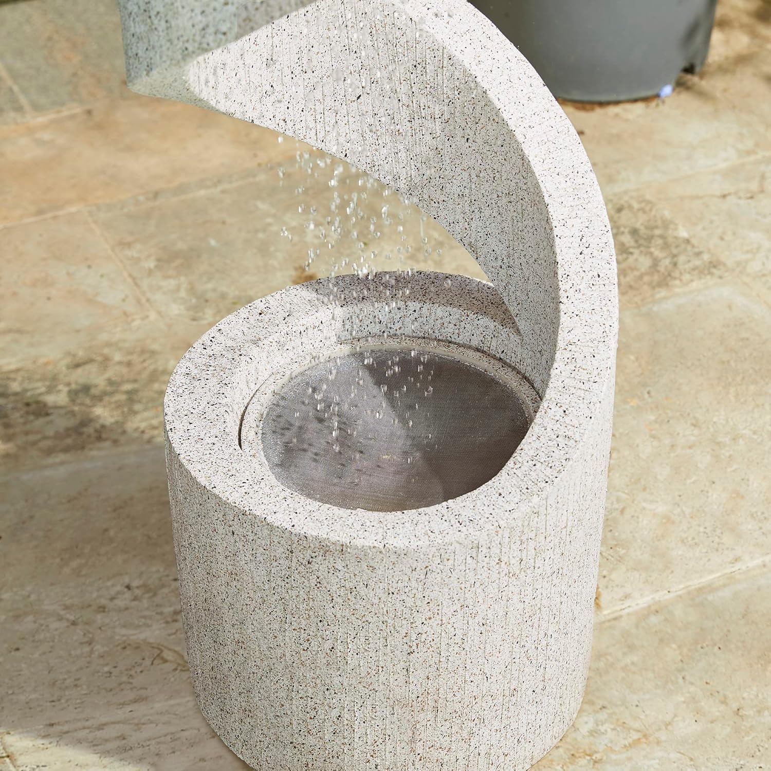 Glitzhome Outdoor Water Fountain with LED Light, Modren Curved Waterfall Fountain with Stone Planter, Faux Terrazzo Spiral Shaped Outdoor Fountains Water Feature for Garden Patio Deck Porch, 40.25'H