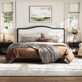 VilroCaz Queen Size Platform Bed with Upholstered Headboard, Versatile Solid Wood Platform Bed Frame with Sturdy Slats Support (Black Frame, Queen)