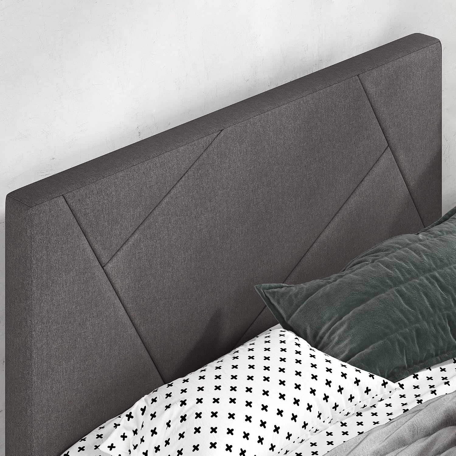 Zinus Judy Upholstered Platform Bed Frame, Mattress Foundation, Wood Slat Support, No Box Spring Needed, Easy Assembly, Full Grey