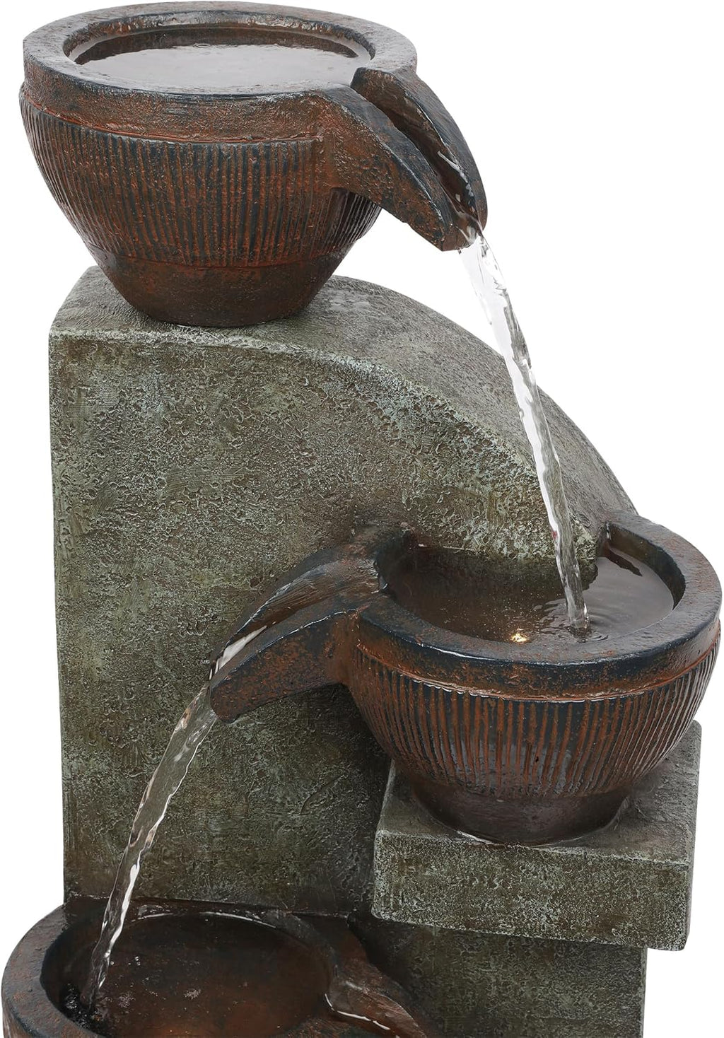 Alpine Corporation 40' Tall Indoor/Outdoor 4-Tier Fountain with LED Lights, Cascading Pot and Bowl Water Feature, Elegant Waterfall for Garden, Patio & Home, Brown