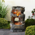 Kalona Outdoor Waterfall Fountain with LED Lights - 3-Tier Resin Rock Water Feature for Garden Patio Backyard, 21.5' Tall Fountain Decor 24392