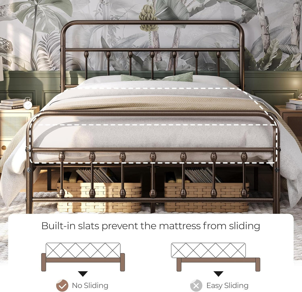Topeakmart Full Size Victorian Style Metal Bed Frame with Headboard/Mattress Foundation/No Box Spring Needed/Under Bed Storage/Strong Slat Support Bronze