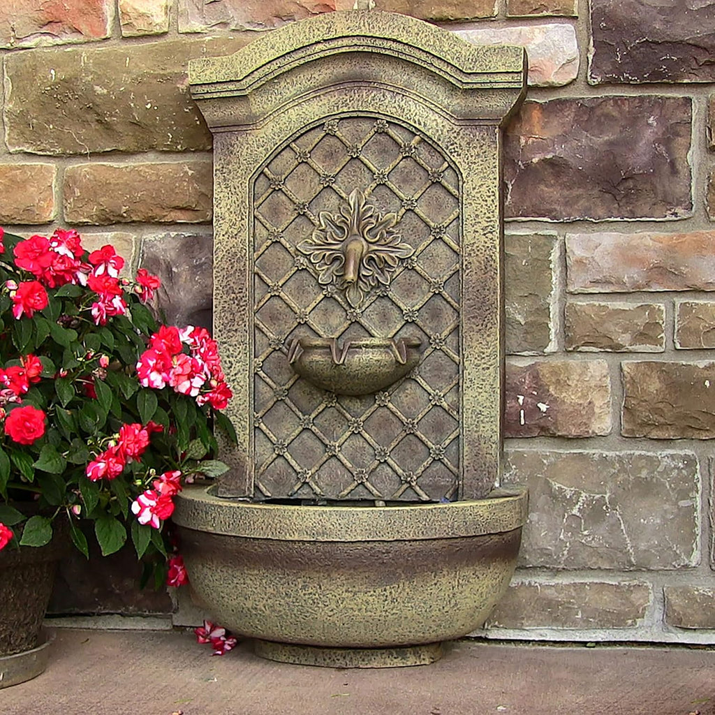 Sunnydaze Rosette 31' Outdoor Wall Water Fountain with Pump - Florentine Stone - Electric