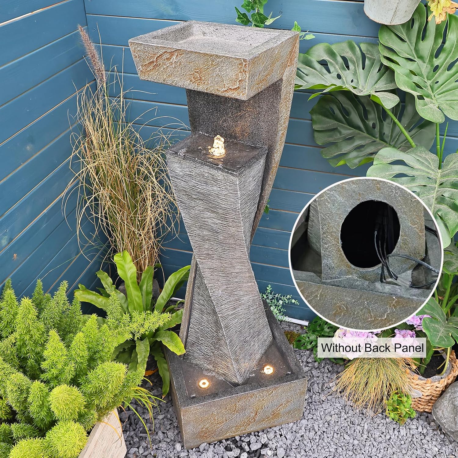 Bumilgar Garden Modern Outdoor Fountain, 47.2' Floor Standing Outdoor Water Fountains with Lights for Garden, Backyard, Patio, Porch, Deck and Home Art Decor
