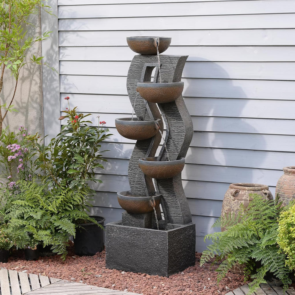 Bumilgar 52.8 Tall Garden Water Fountain Outdoor for Garden, Patio, Backyard, Deck, Porch and Home Art Decor, 6 Tiers Modern Cascading Large Outdoor Fountain with Lights