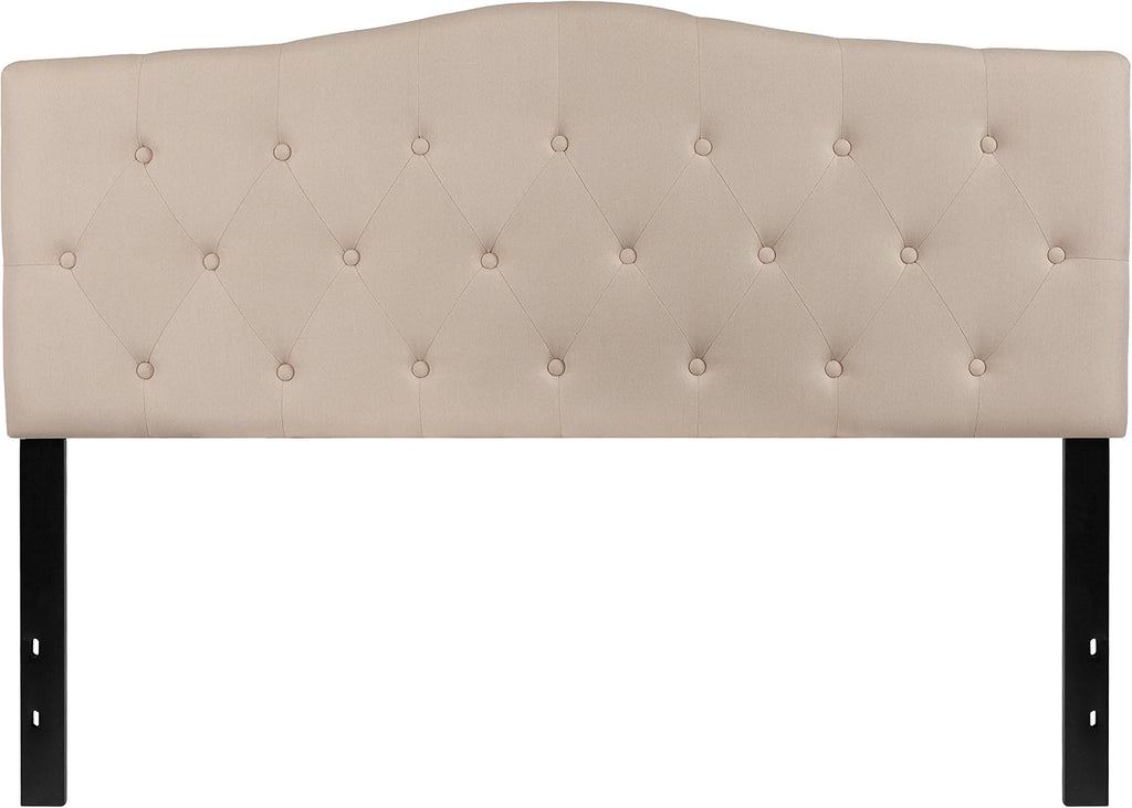 EMMA + OLIVER Tufted Upholstered Queen Size Headboard in Beige Fabric