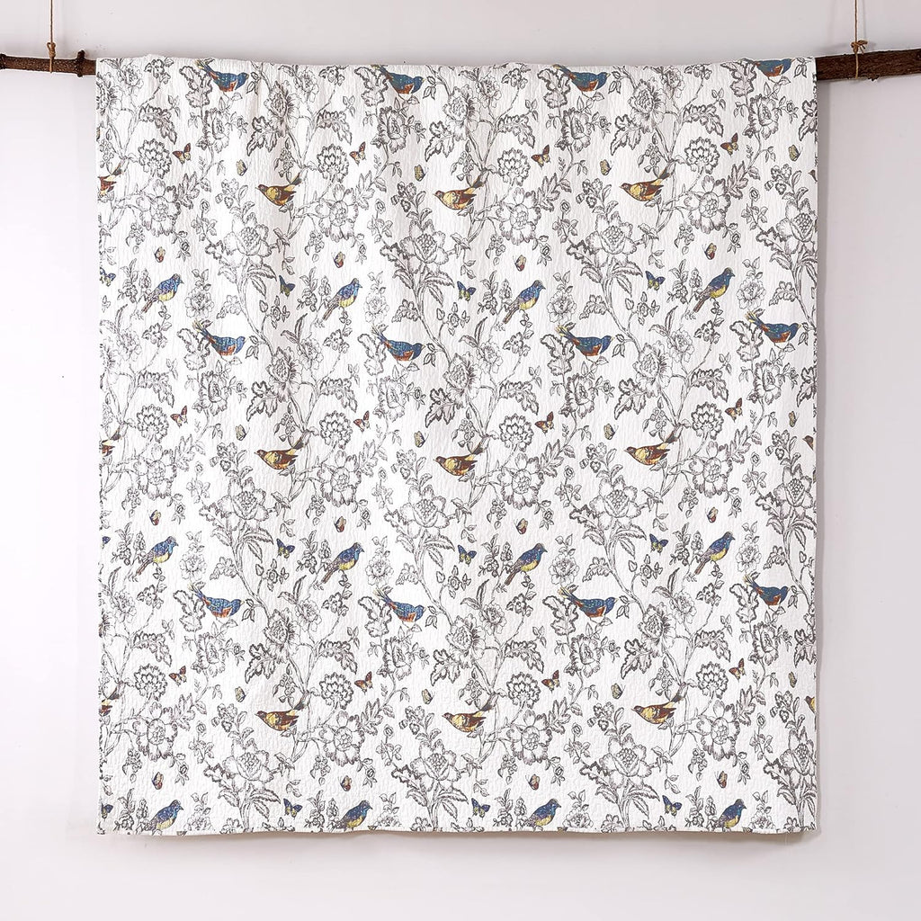 Levtex Home - Mockingbird Quilt Set - King/Cal King Quilt 106x92in. + Two King Pillow Shams 36x20in. - Grey Toile with Birds and Butterflies - Reversible Pattern - Cotton