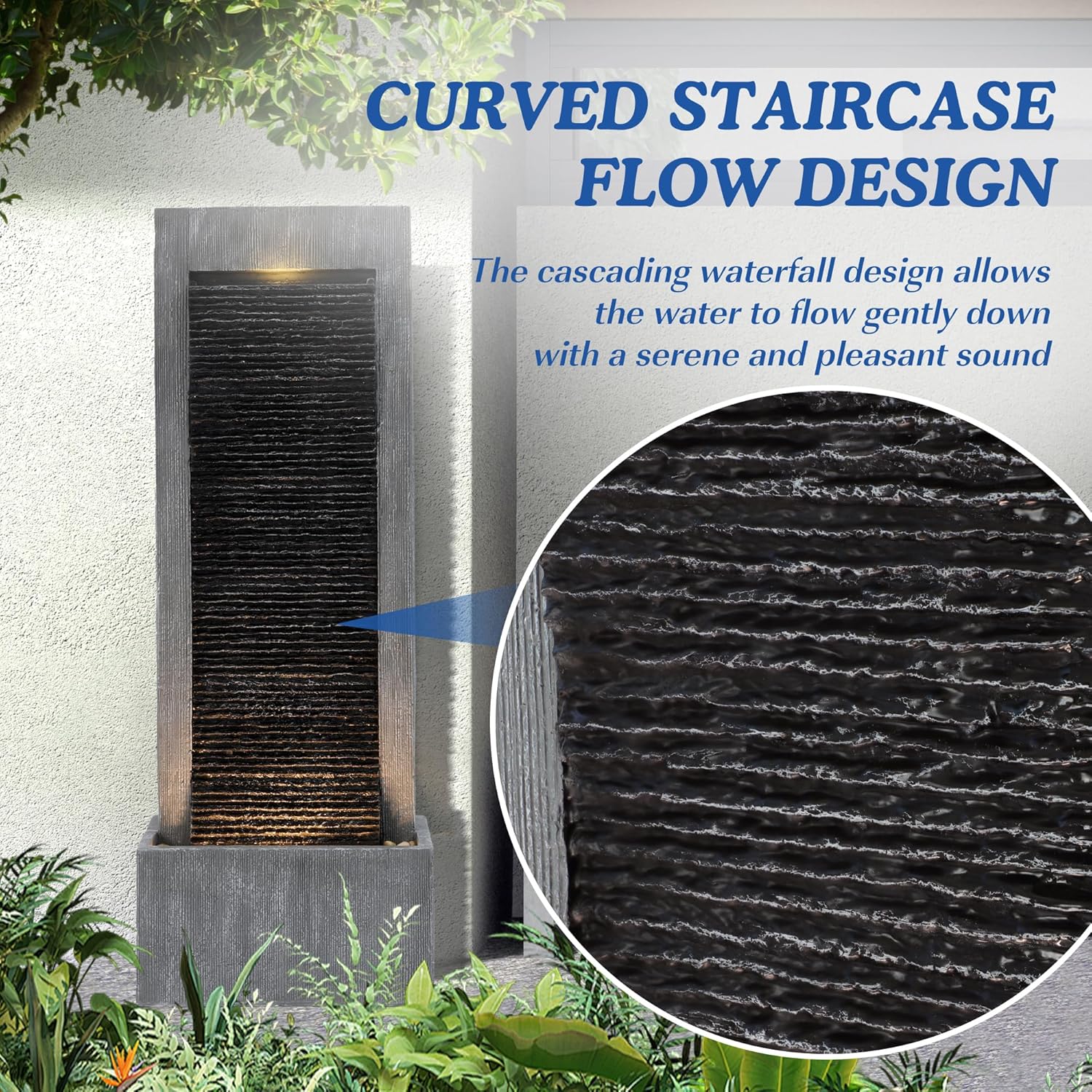 49.6' H Water Fountains Outdoor Garden Decor - Water Fountains and Waterfalls Outside, Large Indoor Floor Standing Resin Fountain Features W/Pump LED Light Cobbles for Patio, Home Art Decor