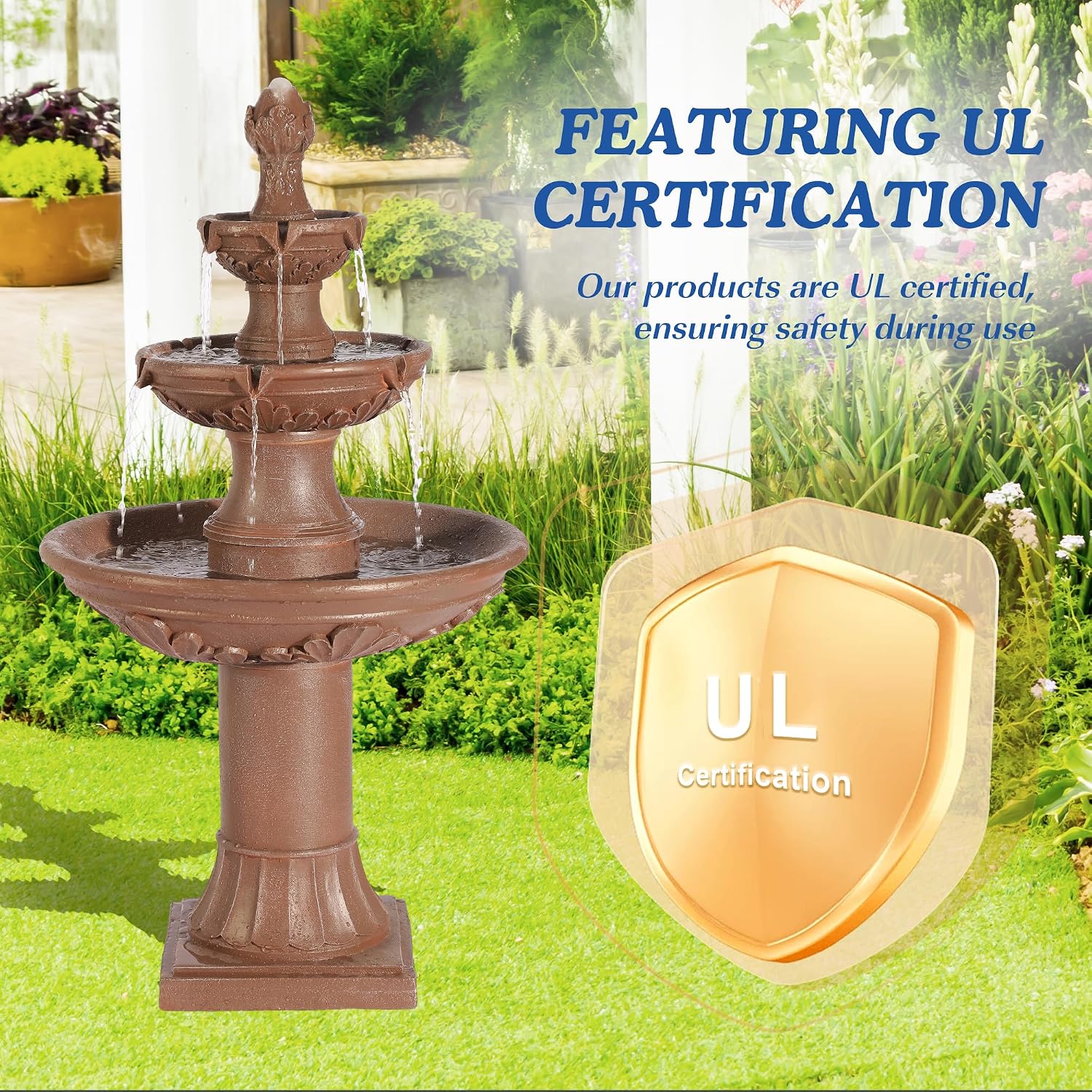 Italian Outdoor Water Fountains Garden Decor - 48.4''H Fountains and Waterfalls Outside, Large Cascading Indoor Floor-Standing Resin Bubbler Fountain Features W/Pump for Patio and Yard