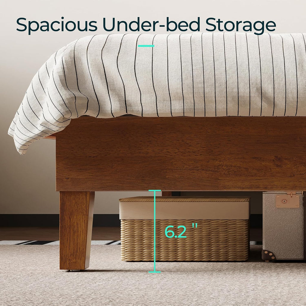 LINSY Wood Full Size Bed Frame, Solid Wood Platform Bed Frame Full with headboard, Wooden Bed with Wood Slat Support, No Box Spring Needed, Walnut