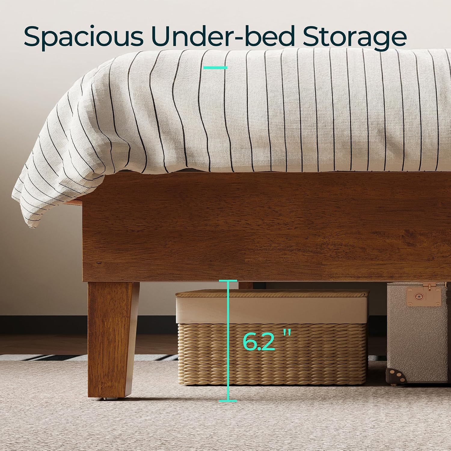 LINSY Wood Full Size Bed Frame, Solid Wood Platform Bed Frame Full with headboard, Wooden Bed with Wood Slat Support, No Box Spring Needed, Walnut