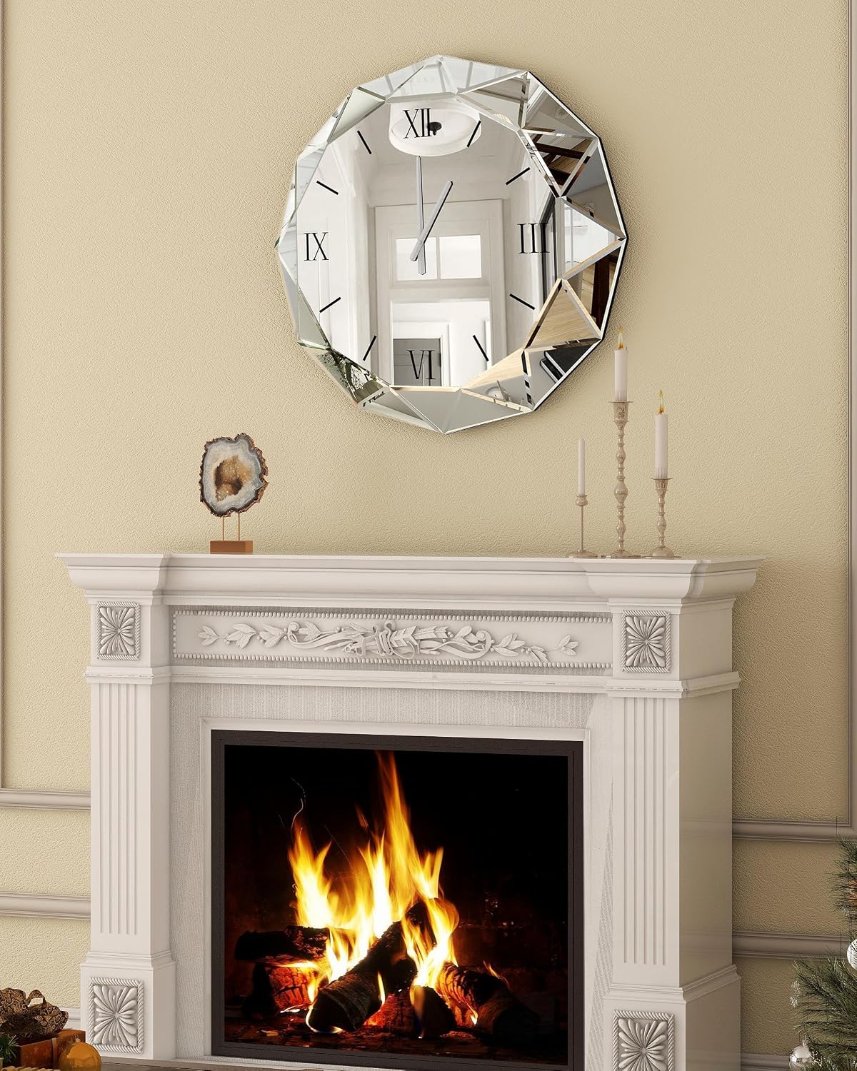 SHYFOY Decorative Wall Clock, 24 inch Mirrored Large Clock for Wall Decorative, Silver Modern Clock Silent Movement Glass Clocks for Living Room Decor