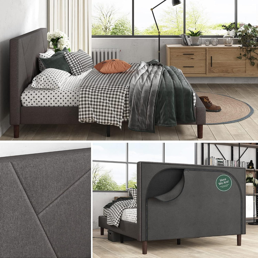 Zinus Judy Upholstered Platform Bed Frame, Mattress Foundation, Wood Slat Support, No Box Spring Needed, Easy Assembly, Full Grey