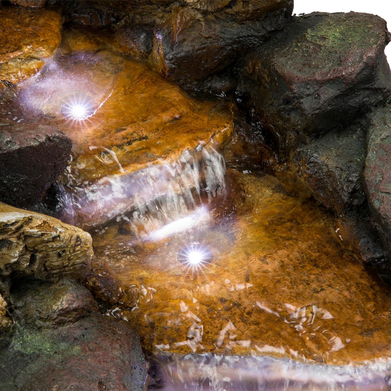 Alpine Corporation TZL296 41' Long Indoor/Outdoor River Rock and Log Fountain with LED Lights – Outdoor Water Feature for Garden, Patio, and Home Décor, Brown