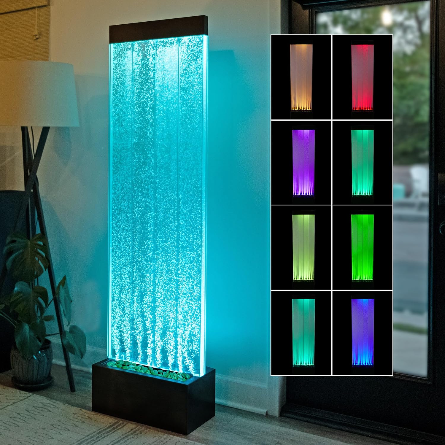 Alpine Corporation 72' Tall Indoor Floor Bubble Wall Fountain with Remote and Color-Changing LED Lights, Decorative Water Feature for Home or Office, Black
