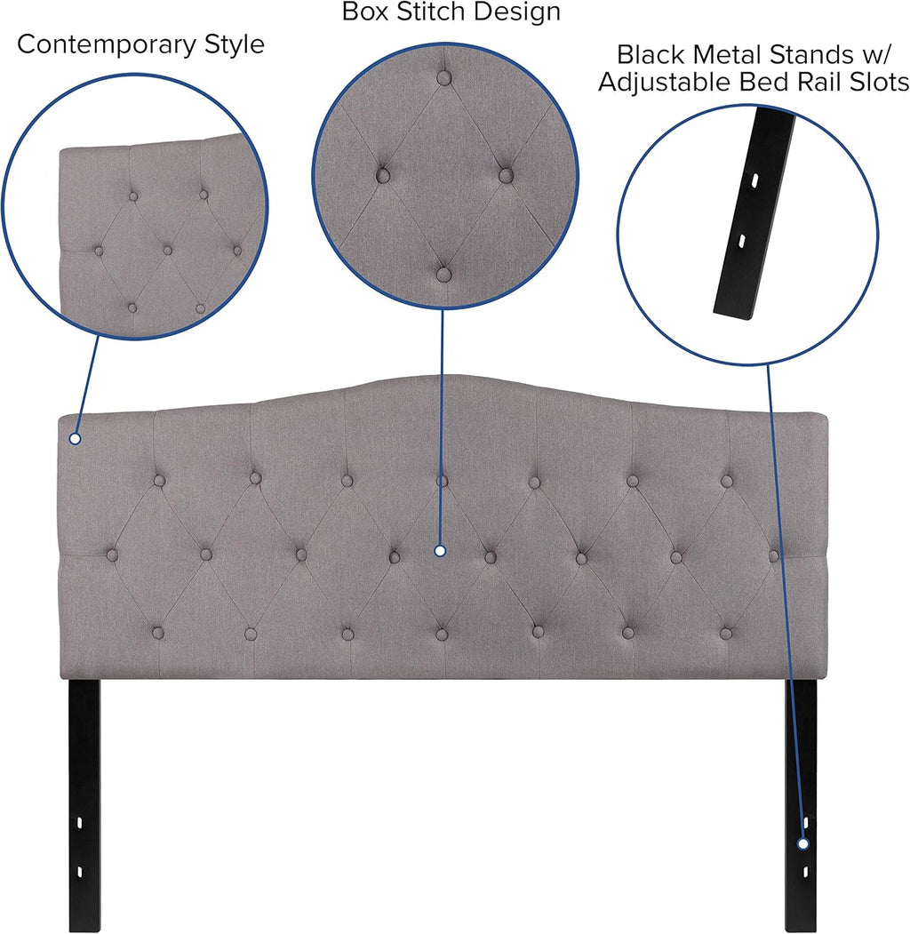 EMMA + OLIVER Arched Button Tufted Queen Size Headboard in Light Gray Fabric