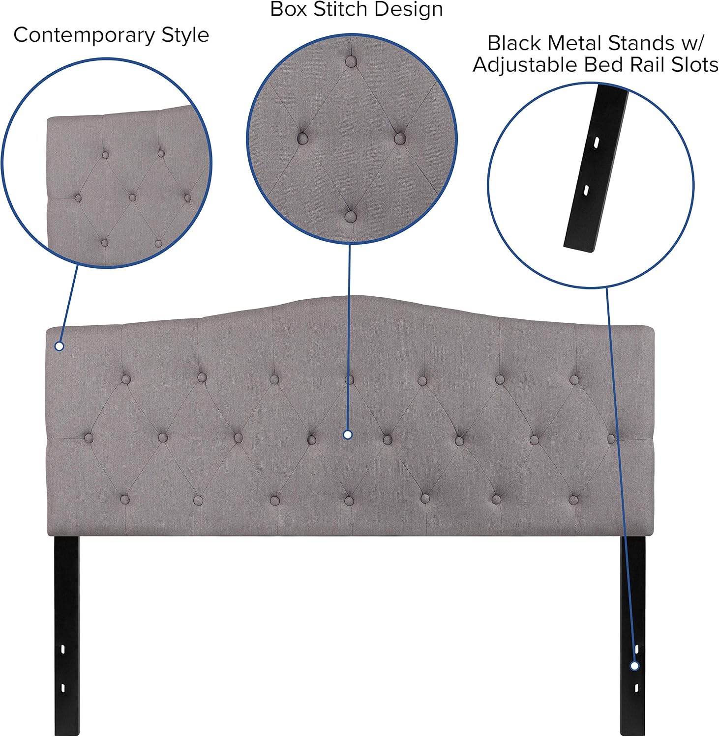 EMMA + OLIVER Arched Button Tufted Queen Size Headboard in Light Gray Fabric