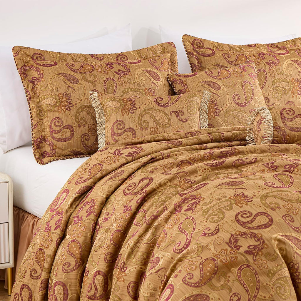 Chezmoi Collection Adelle 7-Piece Paisley Jacquard Embroidered Comforter Bedding Set, Oversized King Size