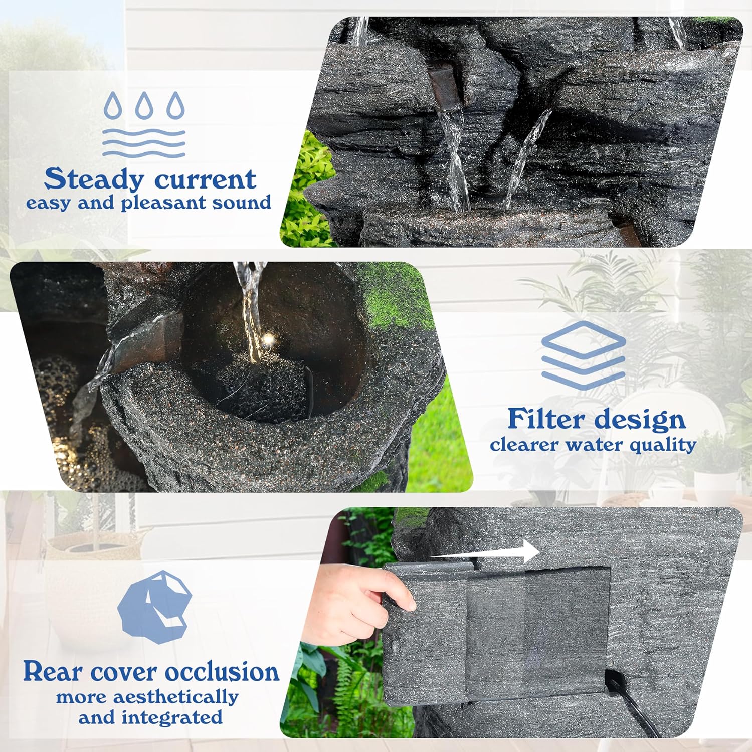TITIMO 10-Tier Cascading Rock Water Fountain Outdoor Garden Waterfall with Lights,Fountain Indoor Decor for Garden, Patio, Backyard, Deck, Porch and Home Art Decor
