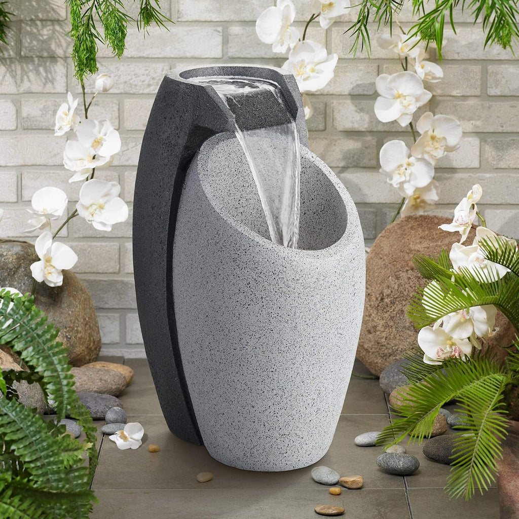 Waterfall 25' High Large Modern Indoor Outdoor Decor Faux Stone Floor Fountain with Light LED Pot Standing Water Feature for Outside Garden Patio Yard Backyard Porch Deck Relaxation - John Timberland