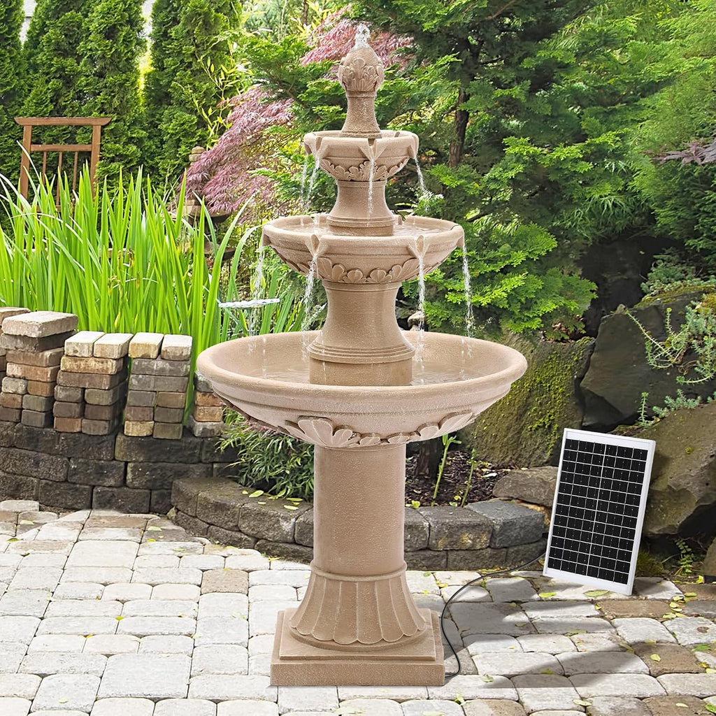 Italian Solar Water Fountains Outdoor Garden Decor - 48.4''H Fountains and Waterfalls Outside, Large Cascading Indoor Floor-Standing Resin Bubbler Fountain Features W/Pump for Patio, Backyard