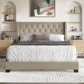 Queen Button Tufted Wingback Faux Leather Upholstered Bed, Gold