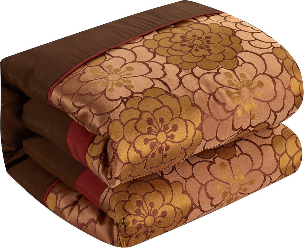 Stratford Park Red/Brown Comforter Sets King Size, 7 Piece, Home Decor, Premium Lightweight Microfiber, All Season Bedding Set, Matching Bedskirt, Pillows & Shams