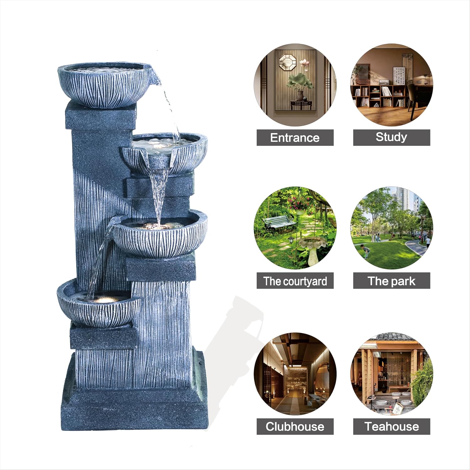 Decorative Garden Four Tier Water Fountain Outdoor with LED Lights