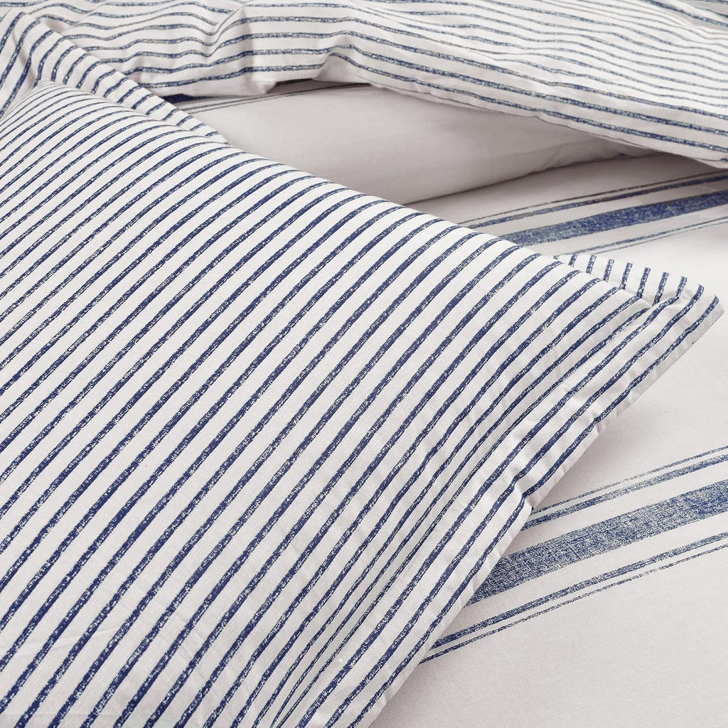 Lush Decor Farmhouse Stripe Reversible Cotton Duvet Cover King Size 3 Piece Set Navy - Farmhouse Bedding Set King - Striped Duvet Cover