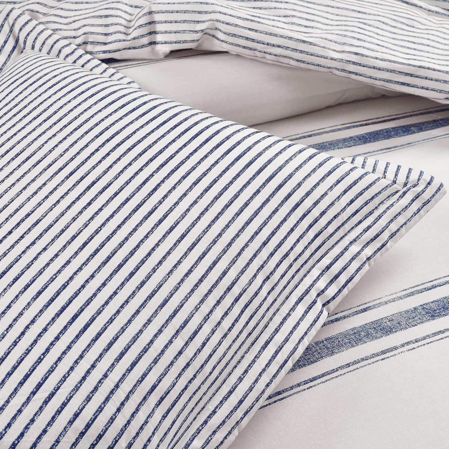 Lush Decor Farmhouse Stripe Reversible Cotton Duvet Cover King Size 3 Piece Set Navy - Farmhouse Bedding Set King - Striped Duvet Cover