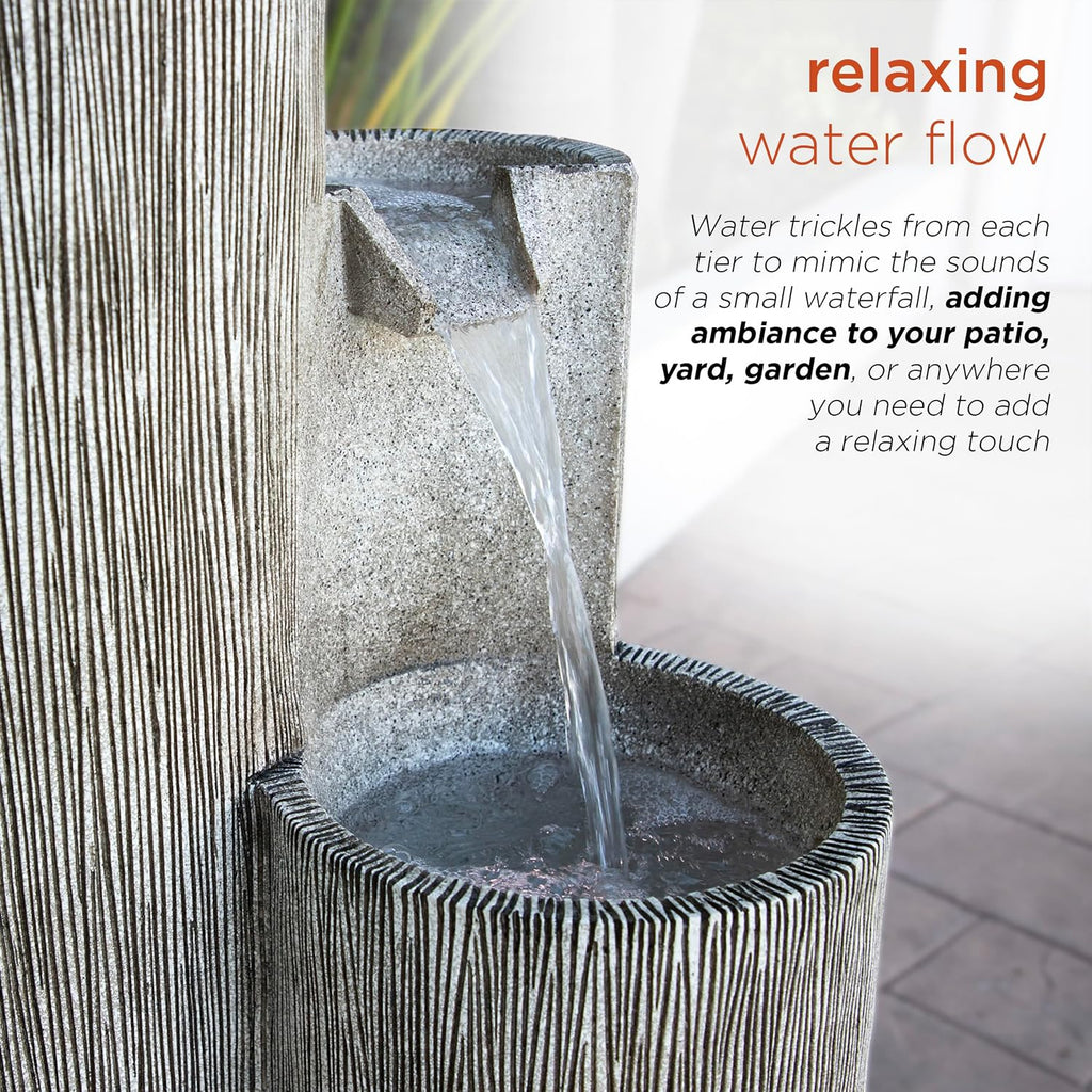 Alpine Corporation GIL1482 41' Outdoor 3-Tiered Weathered Stone Water Fountain with Natural Stone Look - Garden Water Feature for Patio, Lawn & Yard Decoration, Gray