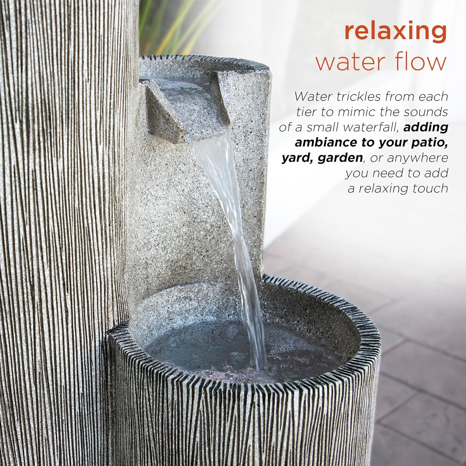 Alpine Corporation GIL1482 41' Outdoor 3-Tiered Weathered Stone Water Fountain with Natural Stone Look - Garden Water Feature for Patio, Lawn & Yard Decoration, Gray
