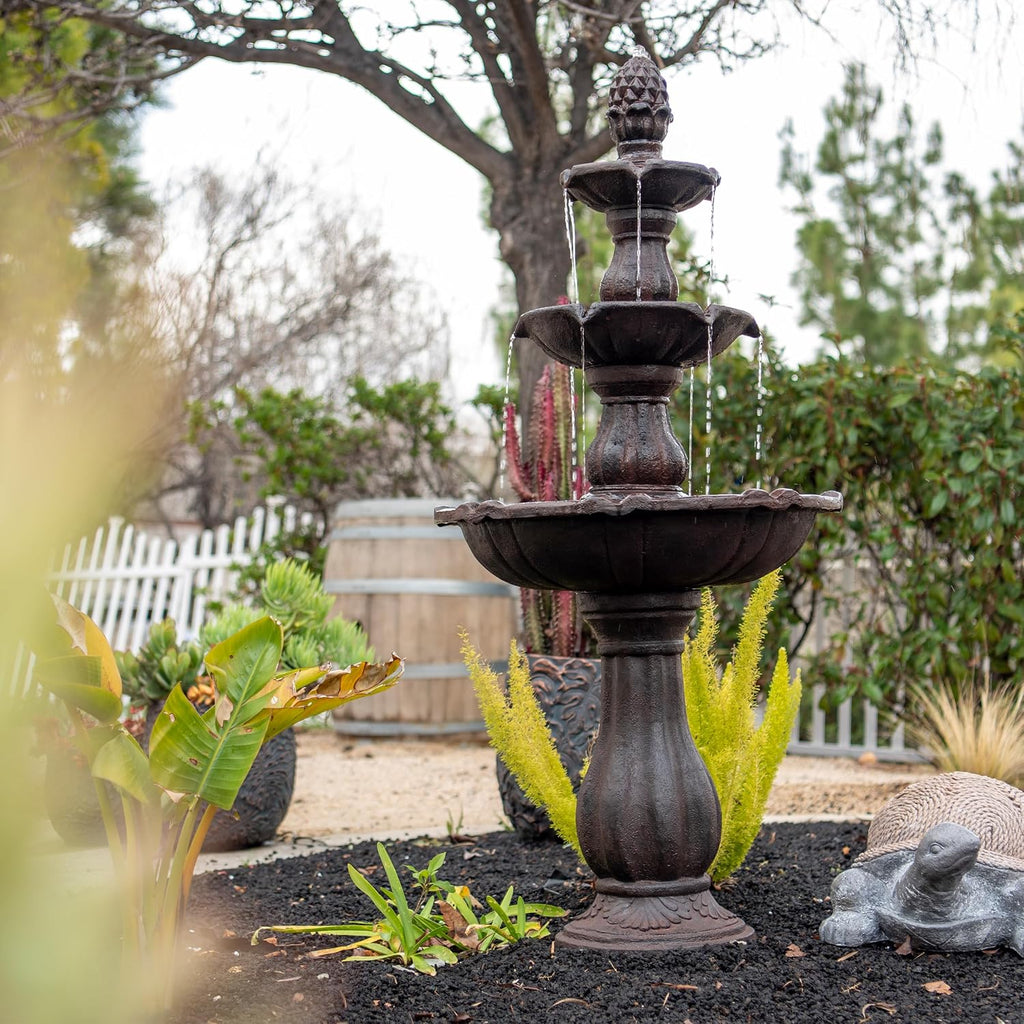 XBrand 51' 3-Tier Outdoor Waterfall Fountain, Weather-Resistant Resin Freestanding Water Feature with Pump, Brown