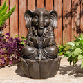 Glitzhome Outdoor Fountains, Water Fountains Outdoor with Lights&Pump, 21.75' H 2-Tiered Zen-Style Bronze Polyresin Elephant Garden Fountain Floor Standing Waterfall for Patio, Porch, or Yard Decor