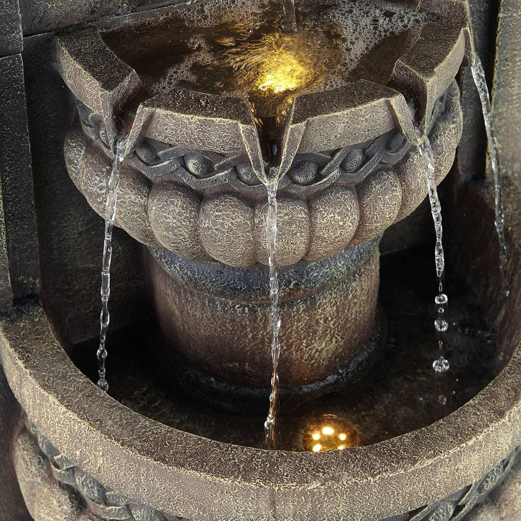 Royal Lion Face 50' High Large Italian Indoor Outdoor Decor Faux Stone Floor Fountain with Light LED Waterfall 2-Tier Statue Water Feature for Outside Garden Patio Yard Backyard - John Timberland