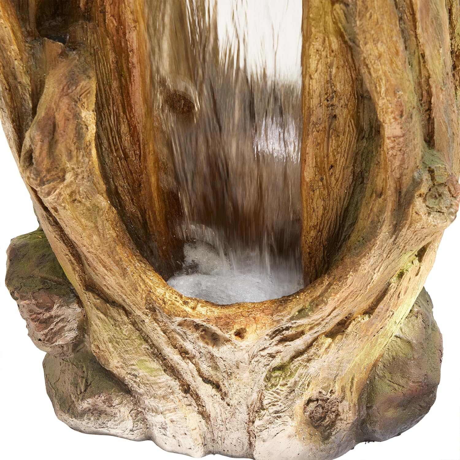 Alpine Corporation TZL338 Outdoor 3 Tier Waterfall Tree Trunk Floor Fountain with LED Lights for Patio, and Lawn Decor, 59 Inches Tall