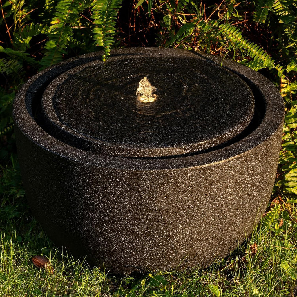 12.60' H Outdoor Water Fountain Made with Eco-Friendly Recyclable Materials, Polyethylene Round Bubbler Water Fountain Outdoor, Garden Decor with LED Light for Patio, Porch, Backyard (12.60')