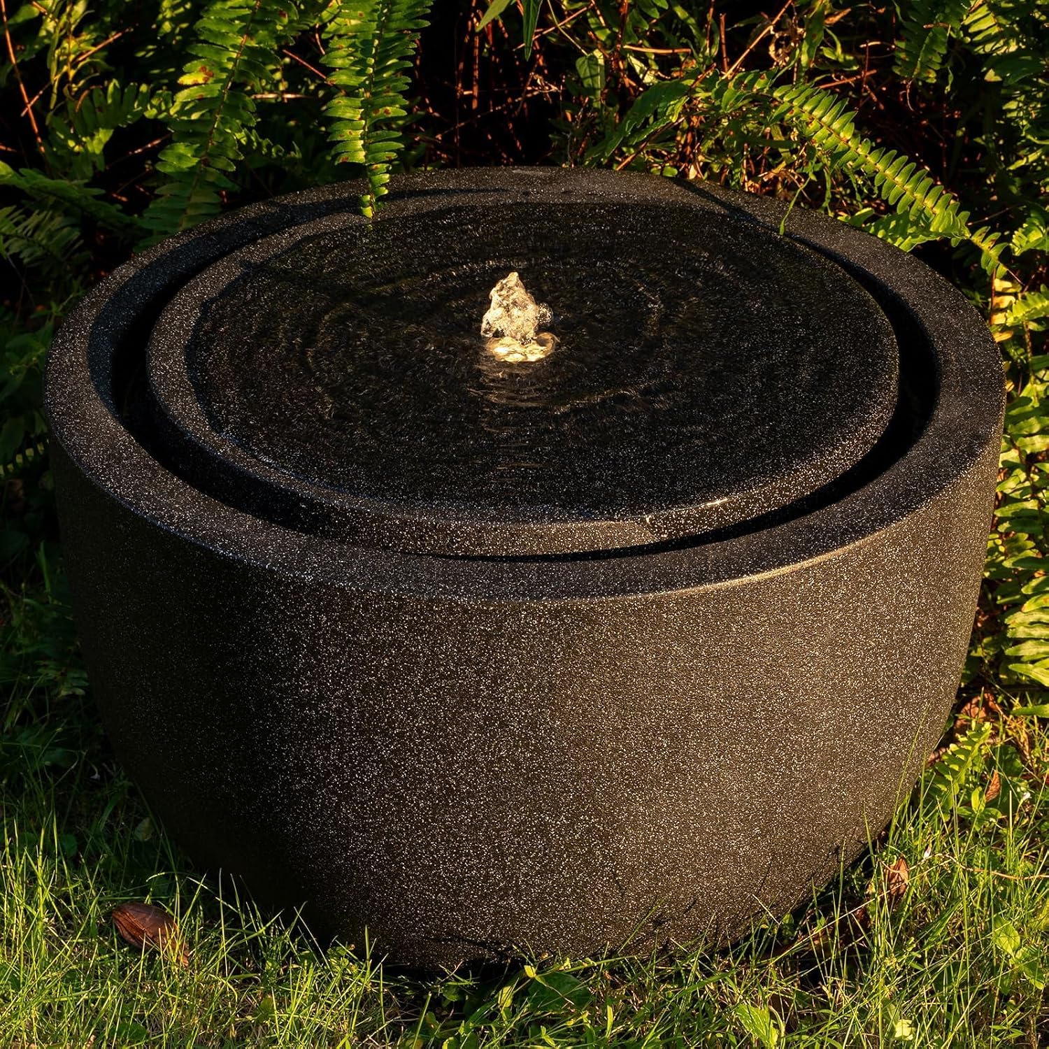 12.60' H Outdoor Water Fountain Made with Eco-Friendly Recyclable Materials, Polyethylene Round Bubbler Water Fountain Outdoor, Garden Decor with LED Light for Patio, Porch, Backyard (12.60')