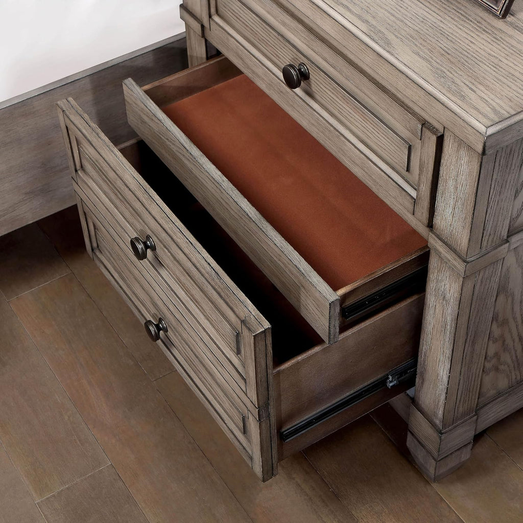 Furniture of America Xephyr Solid Wood 5-Piece Bedroom Set, Queen-Size Bed with Footboard Drawers, Felt-Lined Top & Ball-Bearing Glides, USB Port on Nightstand, Box Spring Required, Warm Gray