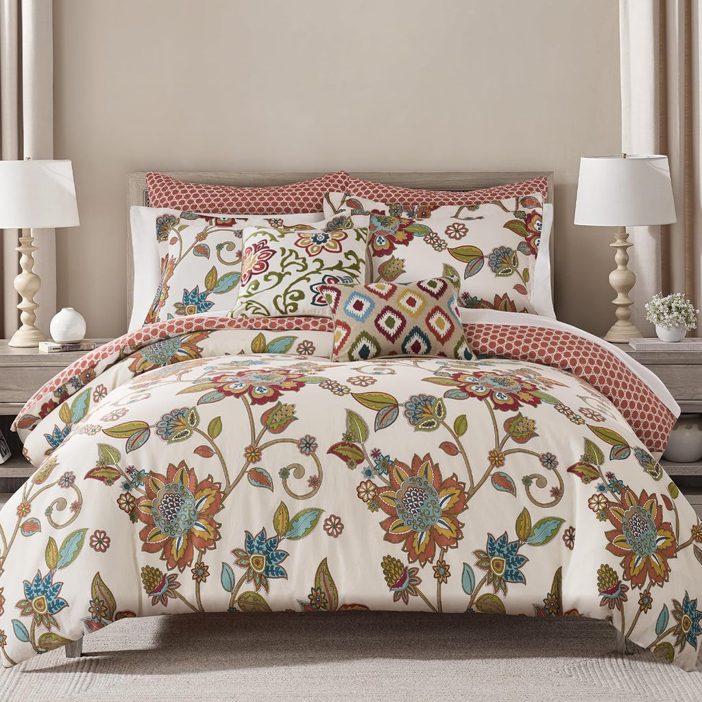 Levtex Home - Clementine Comforter Set - Twin Comforter (68x88in) and 1 Standard Sham (20x26in) - Bohemian Floral Vine Design - Multicolor - Reversible - Cotton