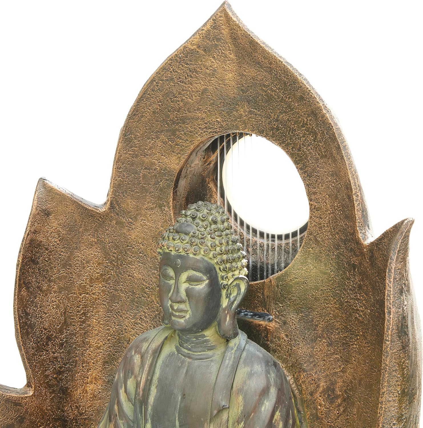 Alpine Corporation 59' Tall Outdoor Buddha Fountain with LED Lights, Elegant Water Feature for Garden, Patio, Yard & Outdoor Spaces, Realistic Stone Look, Calming Waterfall for Relaxation, Brown